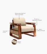 Medic Sheesham Wood Sofa Set with 3+1+1 Seating Cane and Brass Detailing (Honey Finish) - Image 8