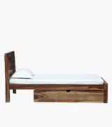 Sougur Sheesham Wood Single Bed with Drawer Storage (Rustic Teak Finish) - Image 8