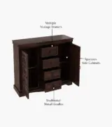 Embross Sheesham Wood Sideboard and Cabinet (Walnut Finish) - Image 8