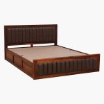 Dyjon Sheesham Wood Queen Size Bed with Box Storage (Honey Oak Finish) - Image 8