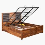 Hulk Sheesham Wood Queen Size Bed in Walnut Finish with Hydraulic Storage - Image 9