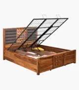 Huolk Sheesham Wood Queen Size Bed with Hydraulic Box Storage (Honey Finish) - Image 9