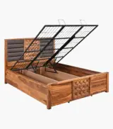 Huolk Sheesham Wood Queen Size Bed with Hydraulic Box Storage (Honey Finish) - Image 10