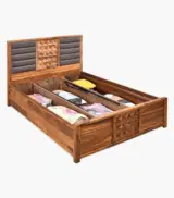 Huolk Sheesham Wood Queen Size Bed with Hydraulic Box Storage (Honey Finish) - Image 11