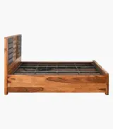 Huolk Sheesham Wood Queen Size Bed with Hydraulic Box Storage (Honey Finish) - Image 13