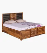 Huolk Sheesham Wood Queen Size Bed with Hydraulic Box Storage (Honey Finish) - Image 15