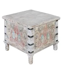 Relicesh Solid Mango Wood Hand Carved Coffee Table with Storage (Natural Finish)