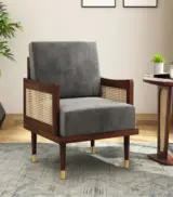 Melton Sheesham Wood Frame with Cushioned Velvet Seating Arm Chair (Graphite Grey with Walnut Finish)