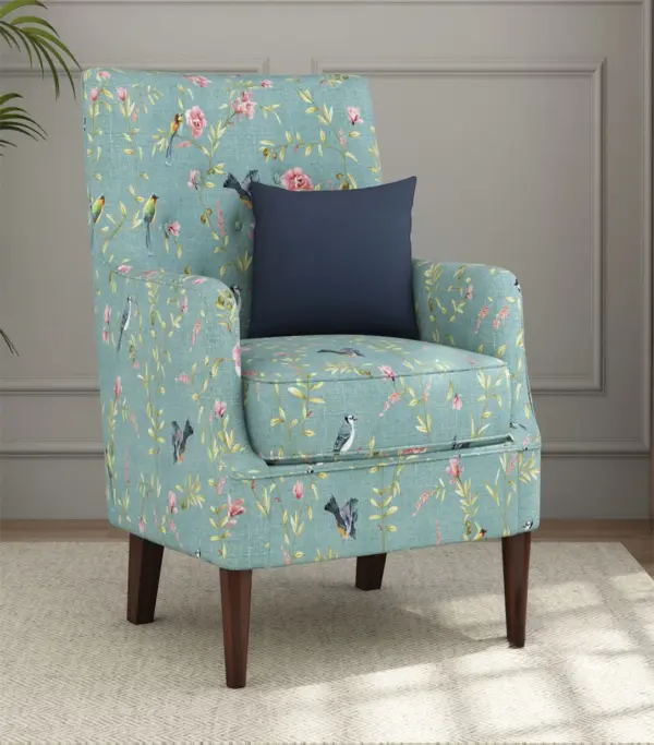 Edoree Sheesham Wood Frame with Cushioned Velvet Seating Arm Chair (Bubble Robins with Walnut Finish)