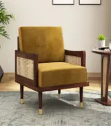 Melton Sheesham Wood Frame with Cushioned Velvet Seating Arm Chair (Chestnut Brown with Walnut Finish)