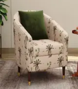Jolien Sheesham Wood Frame with Cushioned Velvet Seating Arm Chair (Cream Tropical)
