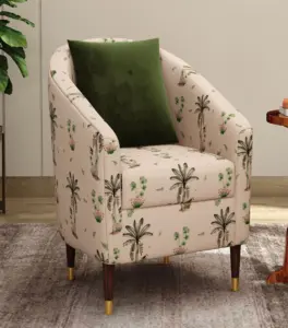 Jolien Sheesham Wood Frame with Cushioned Velvet Seating Arm Chair (Cream Tropical)