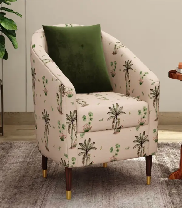 Jolien Sheesham Wood Frame with Cushioned Velvet Seating Arm Chair (Cream Tropical)