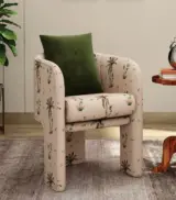 Edona Mango Wood Frame with Cushioned Velvet Seating Arm Chair (Cream Tropical)