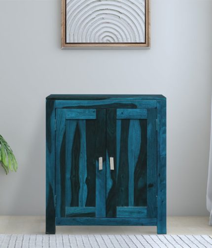 Oriel Sheesham Wood Shoe Cabinet In Ocean Blue Finish