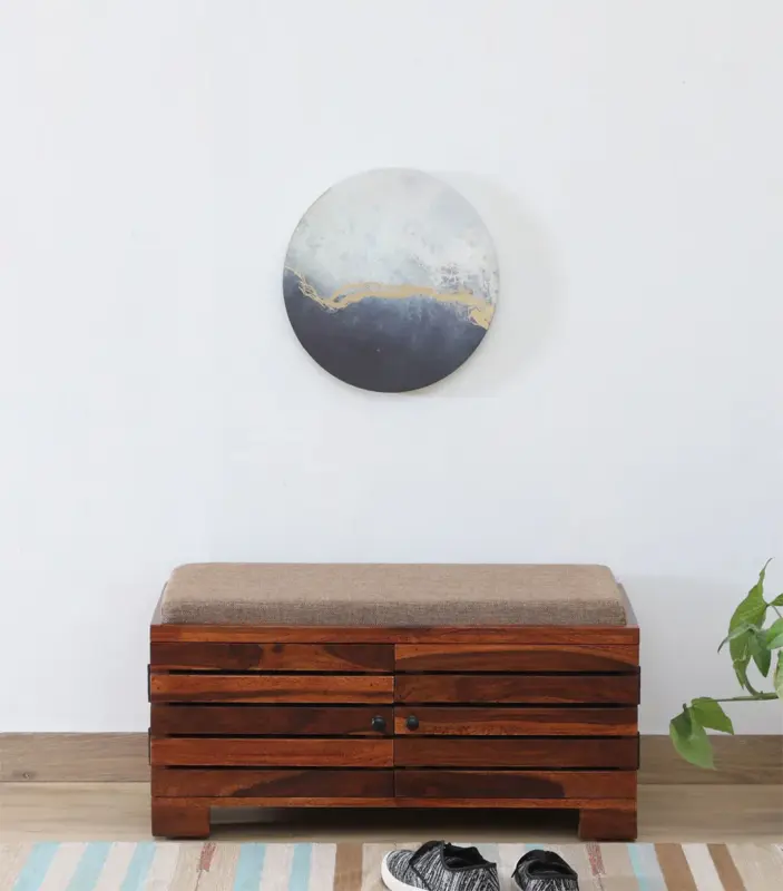 Syena Sheesham Wood Shoe Rack with Cushion Seating (Provincial Teak Finish)