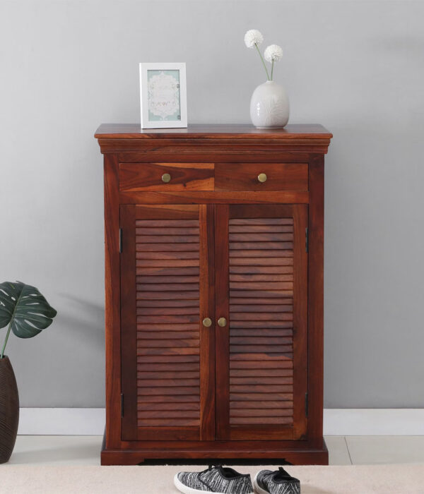 Carleson Sheesham Wood Shoe Cabinet In Honey Oak Finish