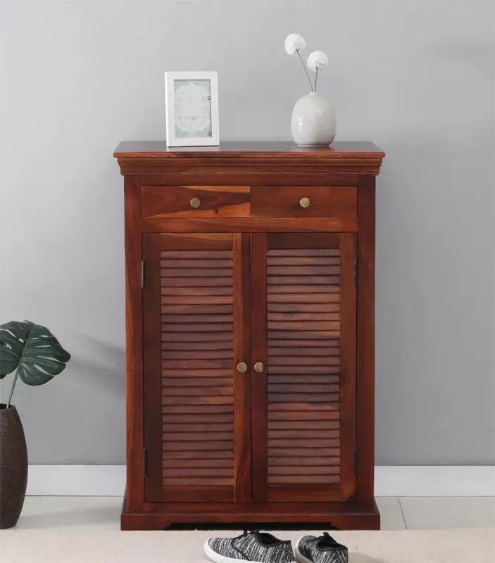 Carlison Sheesham Wood Shoe Cabinet (Honey Oak Finish)
