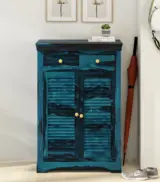 Carlison Sheesham Wood Shoe Cabinet (Blue Finish)