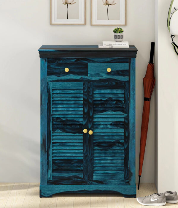 Carleson Sheesham Wood Shoe Cabinet In Scratch Resistant Ocean Blue Finish