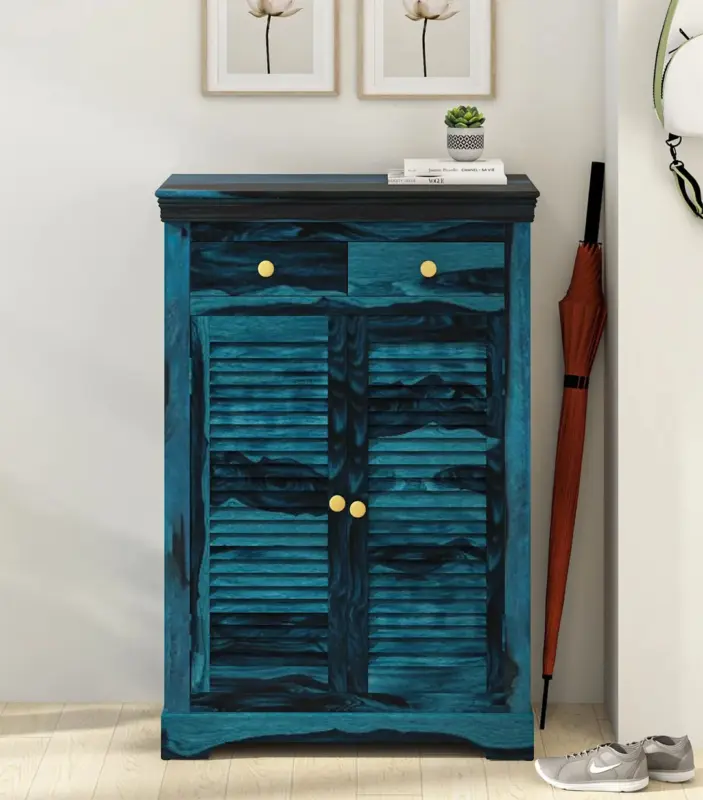 Carlison Sheesham Wood Shoe Cabinet (Blue Finish)