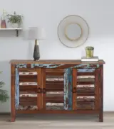 Arzealia Reclaimed Wood Shoe Cabinet (Two Tone Blue Finish)