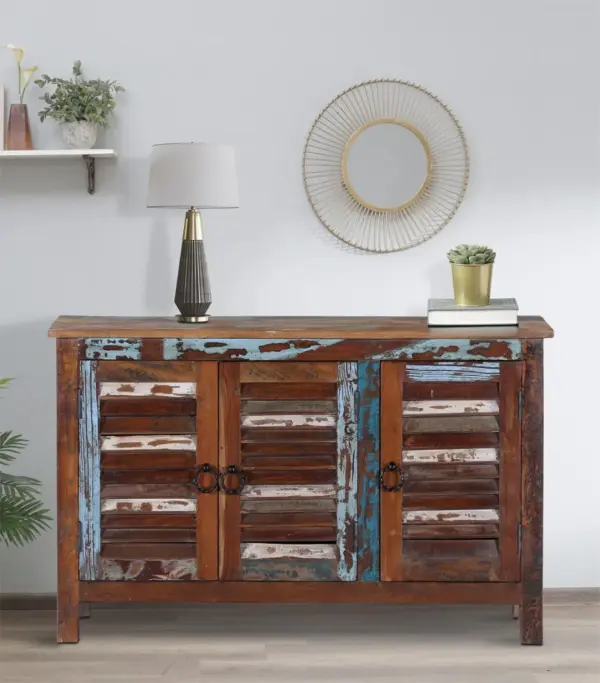 Arzealia Reclaimed Wood Shoe Cabinet (Two Tone Blue Finish)