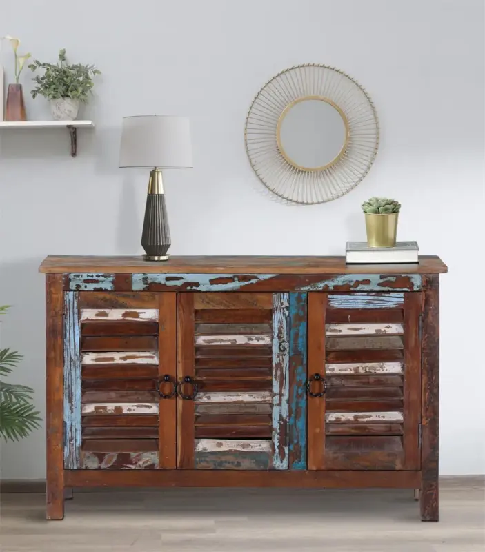 Arzealia Reclaimed Wood Shoe Cabinet (Two Tone Blue Finish)
