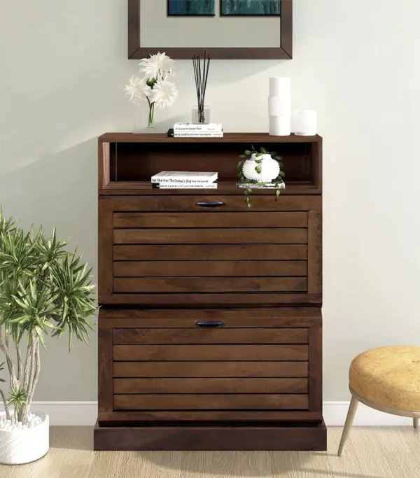 Zoist Solid Mango Wood Tilt Out Shoe Rack (Provincial Teak Finish)