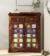 Sormikal Sheesham Wood Shoe Cabinet (Provincial Teak Finish)