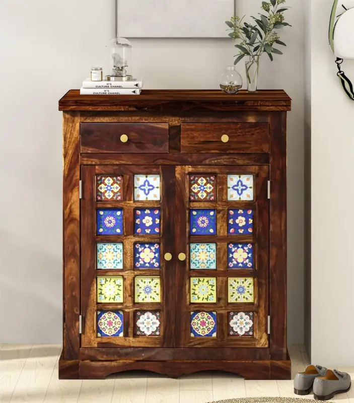Sormikal Sheesham Wood Shoe Cabinet (Provincial Teak Finish)