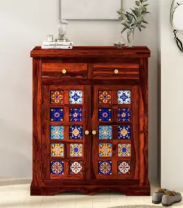 Sormikal Sheesham Wood Shoe Cabinet (Honey Oak Finish)