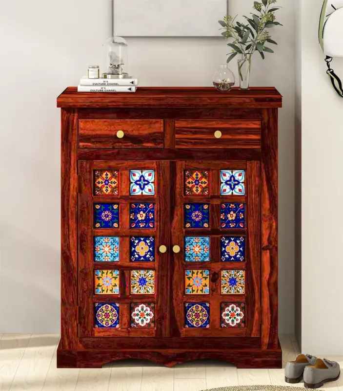 Sormikal Sheesham Wood Shoe Cabinet (Honey Oak Finish)