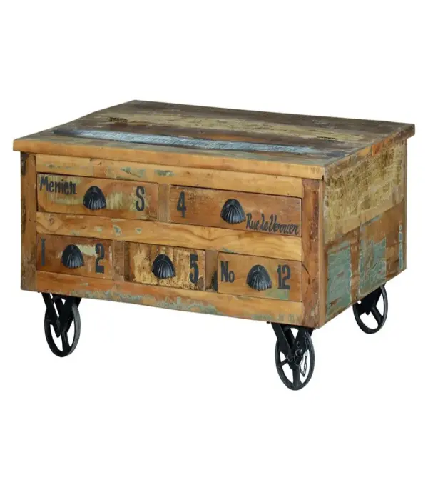 Aliash Reclaimed Wood Coffee Table with Drawer Storage (Natural Finish)