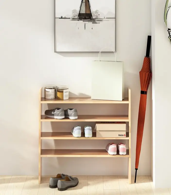 Romiro Solid Wood Open Shoe Rack (Natural Finish)