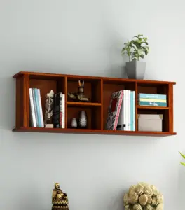 Tiaga Sheesham Wood Wall Shelf with Open Storage (Honey Finish)