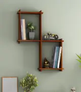 Bizson Sheesham Wood Wall Shelf with Open Storage (Honey Finish)