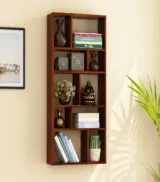 Toris Sheesham Wood Wall Shelf with Open Storage (Honey Finish)