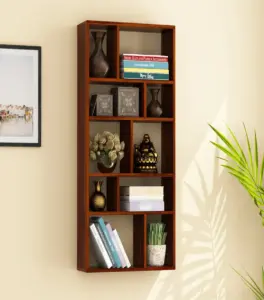 Toris Sheesham Wood Wall Shelf with Open Storage (Honey Finish)
