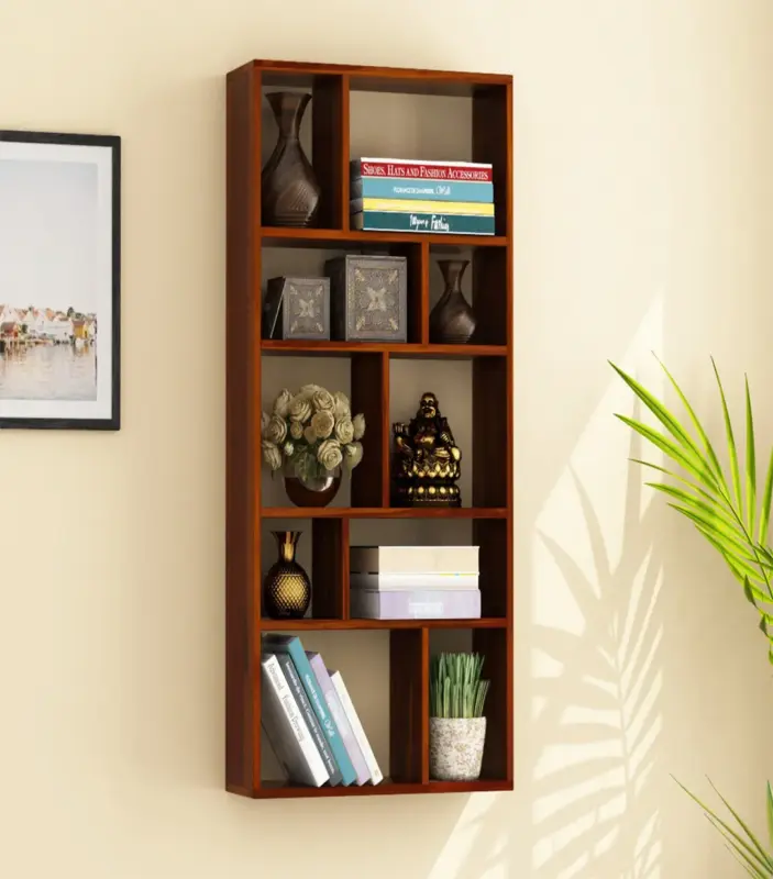 Toris Sheesham Wood Wall Shelf with Open Storage (Honey Finish)