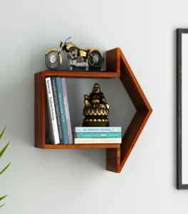 Errow Sheesham Wood Wall Shelf with Open Storage (Honey Finish)