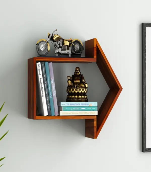 Errow Sheesham Wood Wall Shelf with Open Storage (Honey Finish)