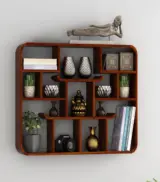 Nihao Sheesham Wood Wall Shelf with Open Storage (Honey Finish)