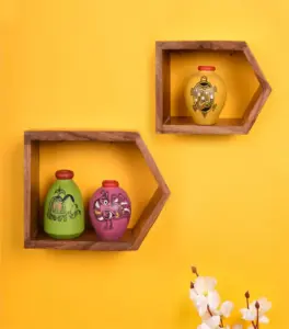 Tio Sheesham Wood Set of 2 Wall Shelves (Honey Finish)
