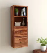 Darcia Sheesham Wood Wall Shelf with Drawer and Open Storage (Honey Finish)