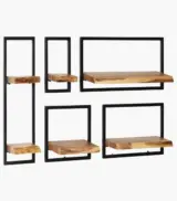 Lottus Acacia Wood with Metal Frame Set of 5 Wall shelves (Acacia Finish)