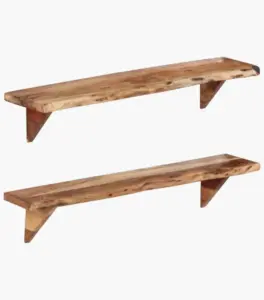 Wolf Acacia Wood Set of 2 Single Wall shelves (Acacia Finish)