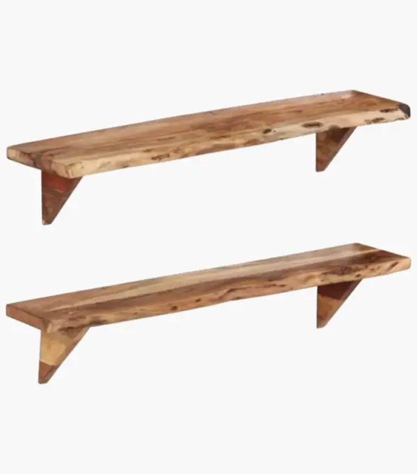 Wolf Acacia Wood Set of 2 Single Wall shelves (Acacia Finish)