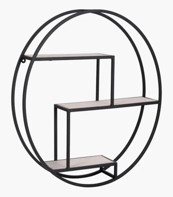 Sulong Circular Metal Frame with Acacia Wood Wall shelves (Acacia Finish)