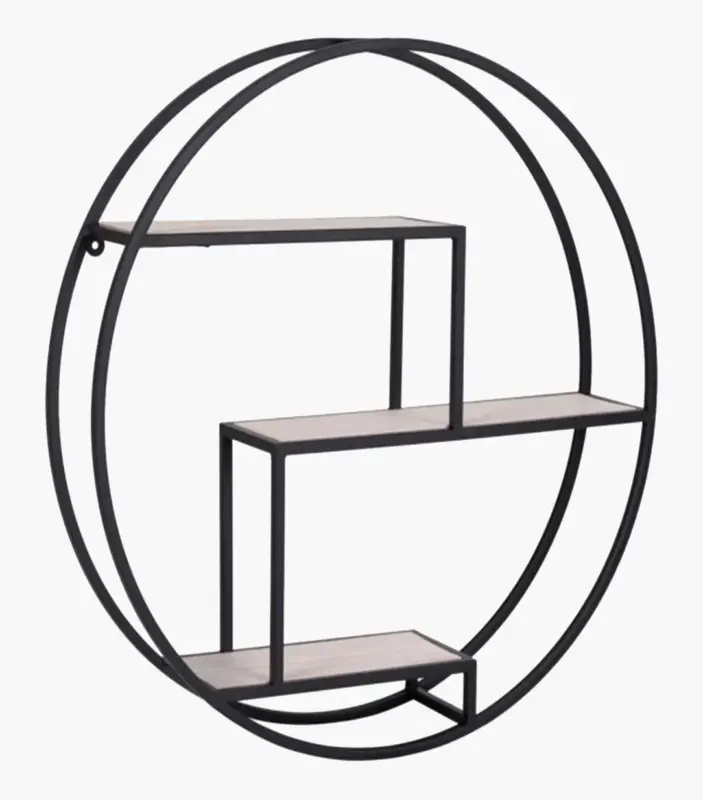 Sulong Circular Metal Frame with Acacia Wood Wall shelves (Acacia Finish)